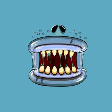 Vector cartoon funny silly zombie monster mouth with rotten teeth isolated on a 스톡 일러스트