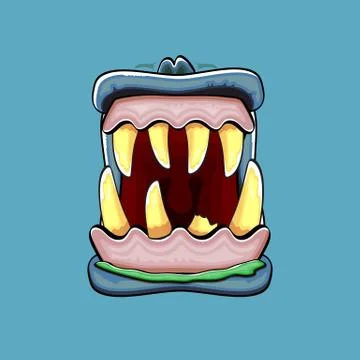 Vector cartoon funny silly zombie monster mouth with rotten teeth isolated on a Stock Illustration