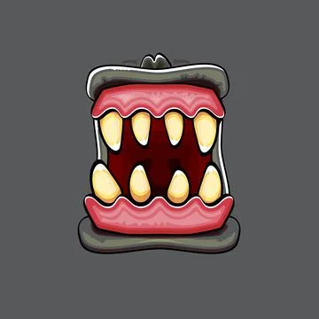 Vector cartoon funny silly zombie monster mouth with rotten teeth isolated on Stock Illustration