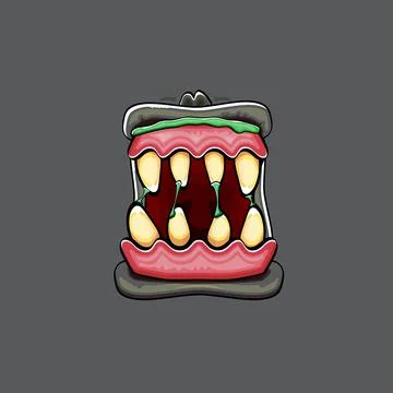Vector cartoon funny silly zombie monster mouth with rotten teeth isolated on Stock Illustration