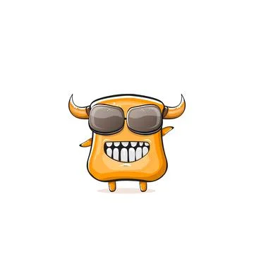 Vector cartoon funny summer orange monster with sunglasses isolated on イラスト素材