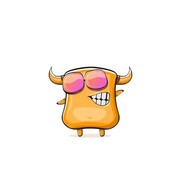 Vector cartoon funny summer orange monster with sunglasses isolated on イラスト素材
