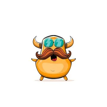 Vector cartoon funny summer orange monster with sunglasses isolated on イラスト素材