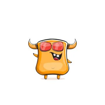 Vector cartoon funny summer orange monster with sunglasses isolated on イラスト素材