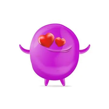 Vector cartoon funny violet monster with heart eyes isolated on white background イラスト素材