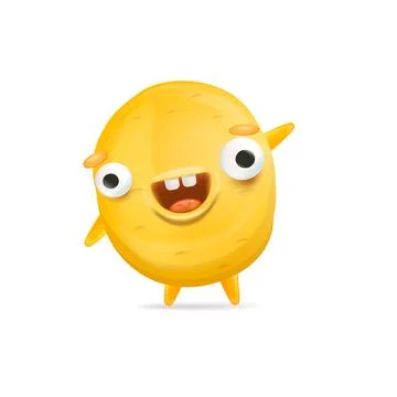 Vector cartoon funny yellow alien monster isolated on white background. Smiling Stock Illustration