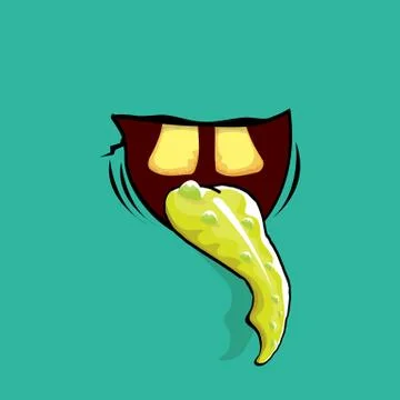 Vector cartoon funny zombie monster mouth with rotten teeth and green tongue Illustrazione stock