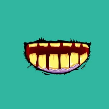 Vector cartoon funny zombie monster mouth with rotten teeth isolated on an azure Illustrazione stock