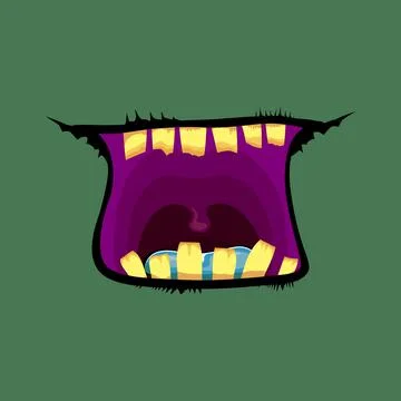 Vector cartoon funny zombie monster open mouth with rotten teeth isolated on Stock Illustration
