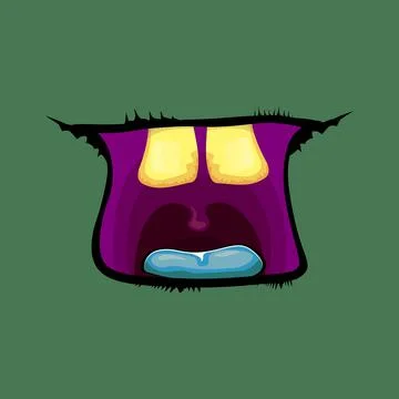 Vector cartoon funny zombie monster open mouth with rotten teeth isolated on Stock Illustration
