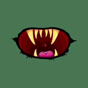 Vector cartoon funny zombie monster open mouth with rotten teeth isolated on Stock Illustration