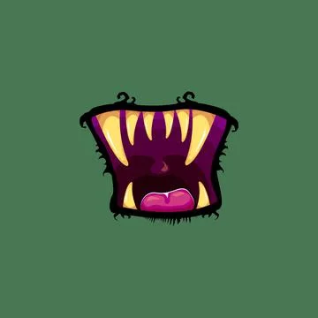 Vector cartoon funny zombie monster open mouth with rotten teeth isolated on Stock Illustration