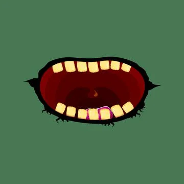 Vector cartoon funny zombie monster open mouth with rotten teeth isolated on Stock Illustration
