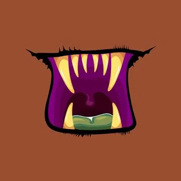 Vector cartoon funny zombie monster open mouth with rotten teeth isolated on Stock Illustration
