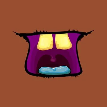 Vector cartoon funny zombie monster open mouth with rotten teeth isolated on Stock Illustration