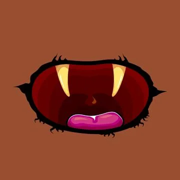Vector cartoon funny zombie monster open mouth with rotten teeth isolated on Stock Illustration
