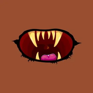 Vector cartoon funny zombie monster open mouth with rotten teeth isolated on Stock Illustration