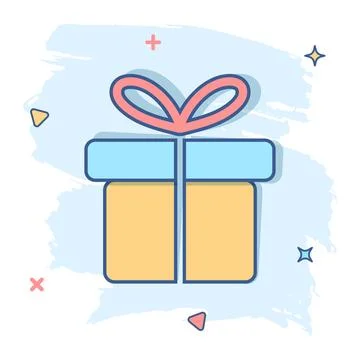 Vector cartoon gift box icon in comic style. Gift present sign illustration p Stock Illustration