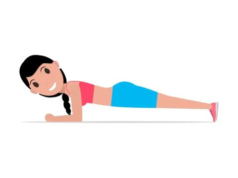 Vector cartoon girl doing exercise forearm plank Stock Illustration