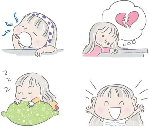 Vector cartoon girl  life emoji sticker set Stock Illustration