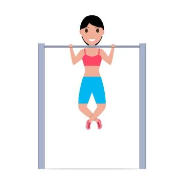 Vector cartoon girl pulling up on a horizontal bar Stock Illustration