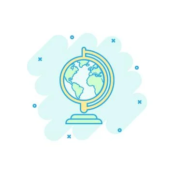 Vector cartoon globe world map icon in comic style. Round earth illustration  Illustrazione stock