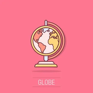 Vector cartoon globe world map icon in comic style. Round earth illustratio.. Stock Illustration