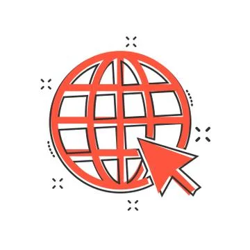 Vector cartoon go to web icon in comic style. Globe world sign illustration p Illustration