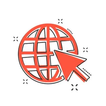 Vector cartoon go to web icon in comic style. Globe world sign illustration p 스톡 일러스트