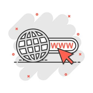 Vector cartoon go to web icon in comic style. Globe world sign illustration p Ilustración de archivo