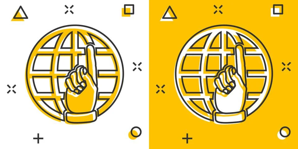 Vector cartoon go to web icon in comic style. Globe world sign illustration p Illustration