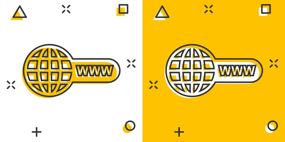 Vector cartoon go to web icon in comic style. Globe world sign illustration p Ilustración de archivo