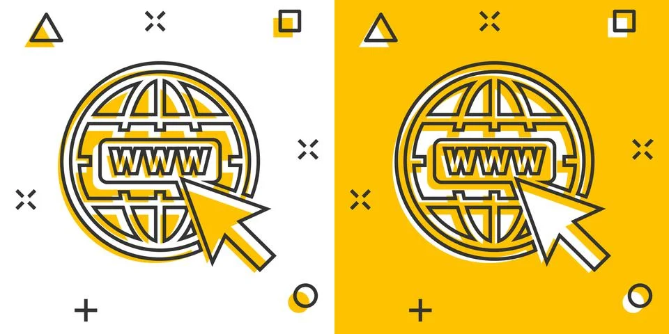 Vector cartoon go to web icon in comic style. Globe world sign illustration p Illustrazione stock
