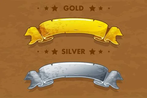 Vector cartoon gold and silver ribbons Stock Illustration