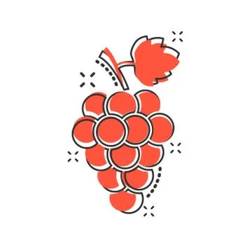 Vector cartoon grape fruit with leaf icon in comic style. Wine sign illustrat Stock Illustration