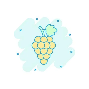 Vector cartoon grape fruit with leaf icon in comic style. Bunch of wine illus Stock Illustration