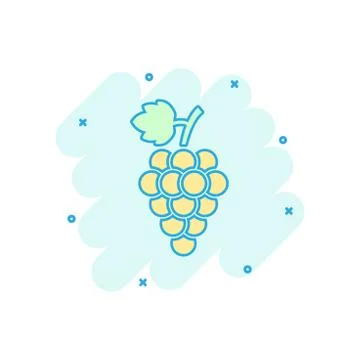Vector cartoon grape fruit with leaf icon in comic style. Wine sign illustrat Stock Illustration