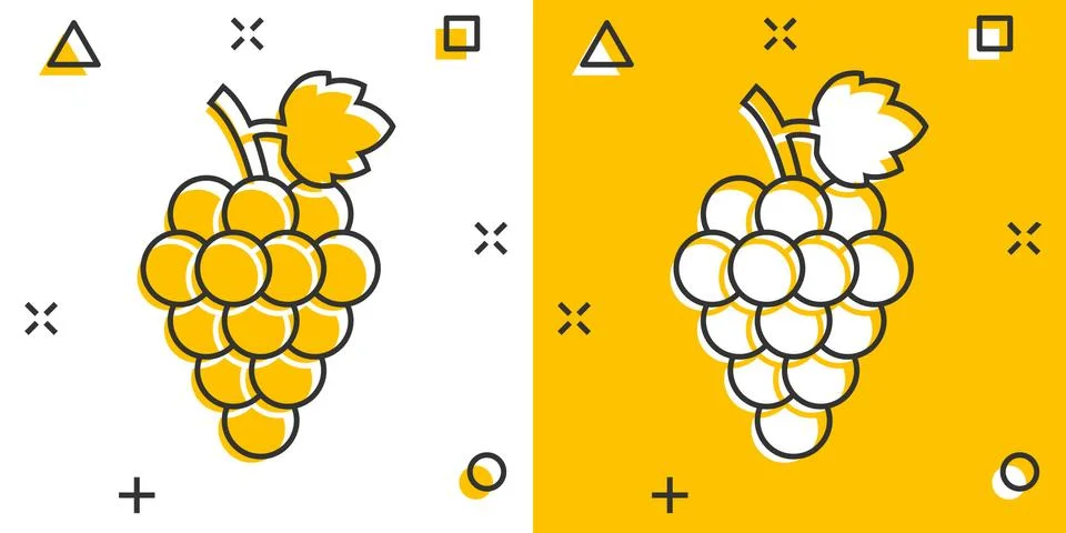 Vector cartoon grape fruit with leaf icon in comic style. Wine sign illustrat Stock Illustration