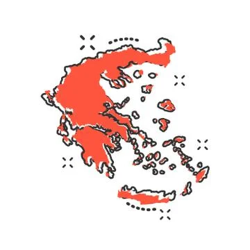 Vector cartoon Greece map icon in comic style. Greece sign illustration picto Stock Illustration