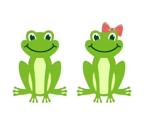 Vector cartoon green frog isolated on white background. Frogs boy and girl with Illustrazione stock