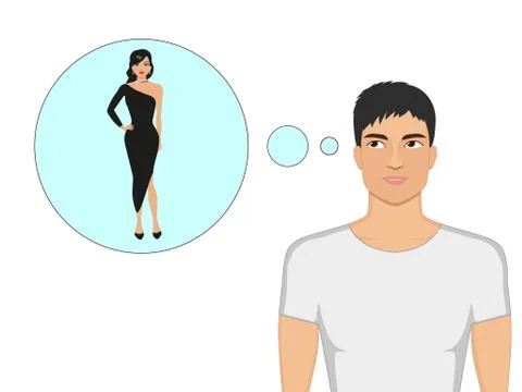 Vector cartoon guy dreams of a beautiful girl Stock Illustration