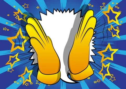 Vector cartoon hand clapping. Illustrated hand sign on comic book background. Stock Illustration