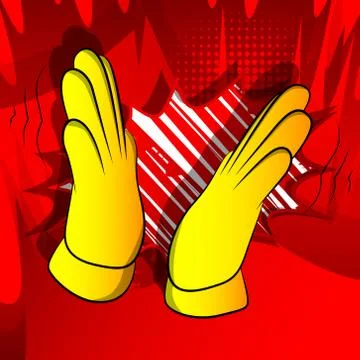 Vector cartoon hand clapping. Illustrated hand sign on comic book background. Stock Illustration