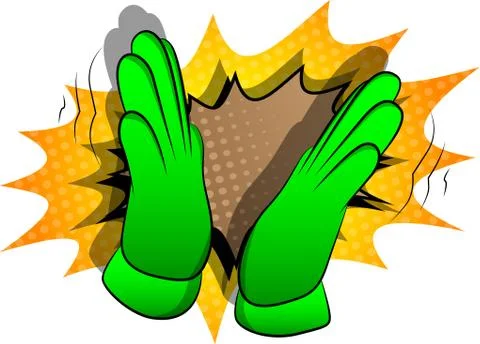 Vector cartoon hand clapping. Illustrated hand sign on comic book background. Stock Illustration
