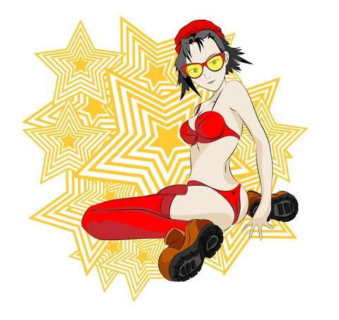 Vector cartoon hand drawn illustration of beautiful girl in lingerie, on a ba Ilustração Stock