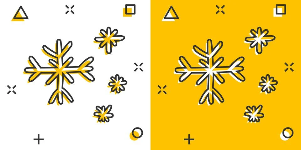 Vector cartoon hand drawn snowflake icon in comic style. Snow flake sketch do Stock Illustration