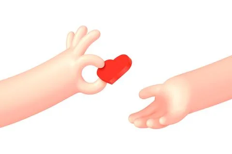 Vector cartoon hand give red heart to another Stock Illustration