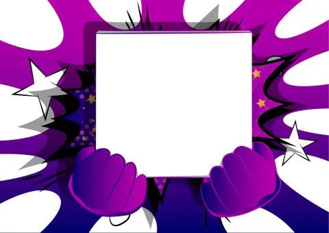 Vector cartoon hand holding a big white box. Illustrated hand on comic book b Illustrazione stock