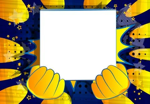 Vector cartoon hand holding a big white box. Illustrated hand on comic book b Illustrazione stock