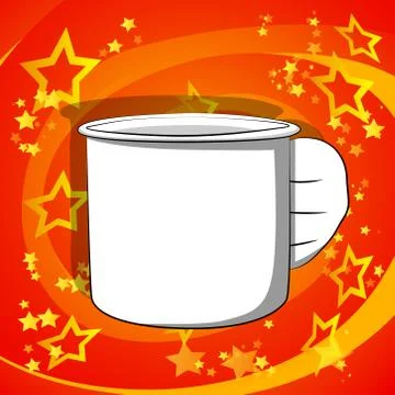 Vector cartoon hand holding big mug. Illustrated hand on comic book backgroun Stock Illustration